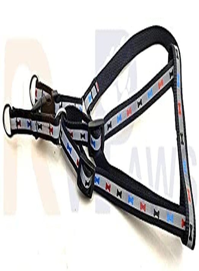 Pups&Pets سترة مبطنة من النايلون المطبوع عليه عظام ناعمة قابلة للتعديل من Pups&Pets، مقاس 15 مم، مع حزام ومقود طويل، مثالية للمشي في الهواء الطلق/تدريب الكلاب الصغيرة والجراء (أسود) - Image 4